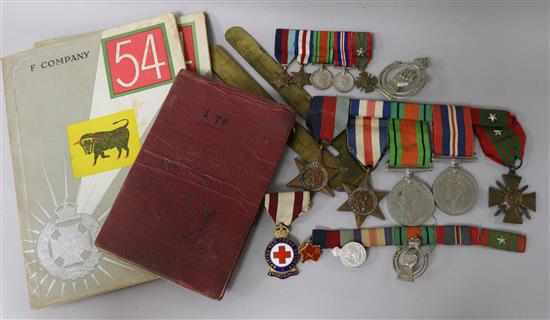 A WWII group of 5 medals and miniatures, including a French Croix de Guerre, possibly awarded to W.W.Bishop